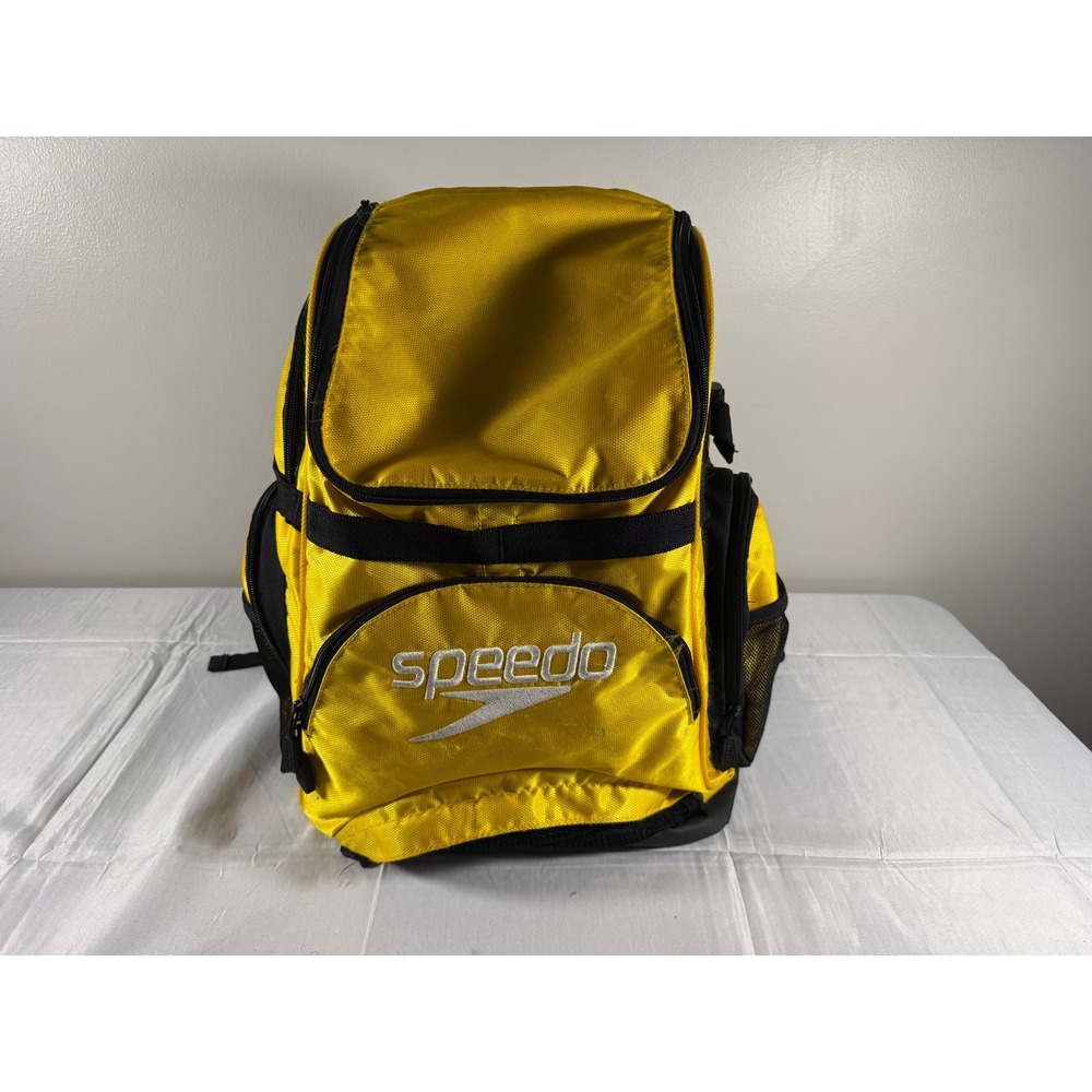 Speedo Team Stereo Swim Backpack Yellow Black Athletic Training Gear Bag